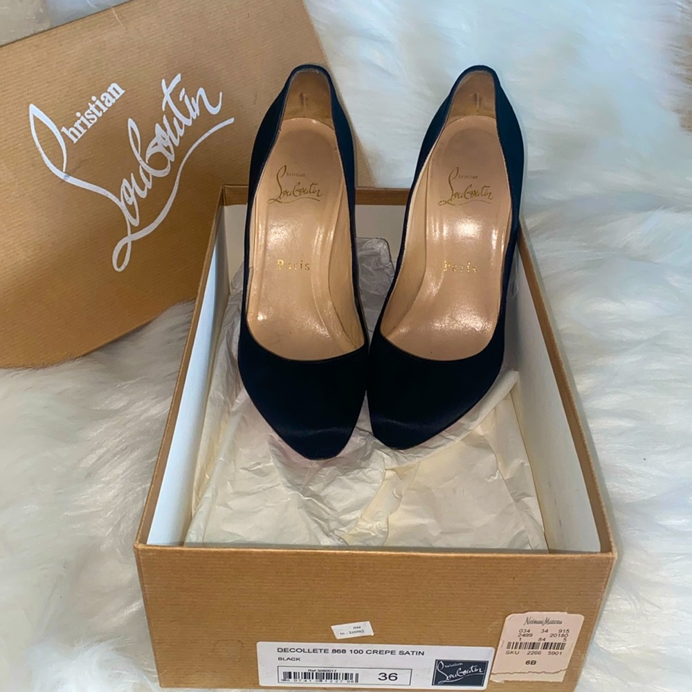 CHRISTIAN LOUBOUTIN Décolleté 868 100 Crepe Satin Heels Size 36 - Black Satin